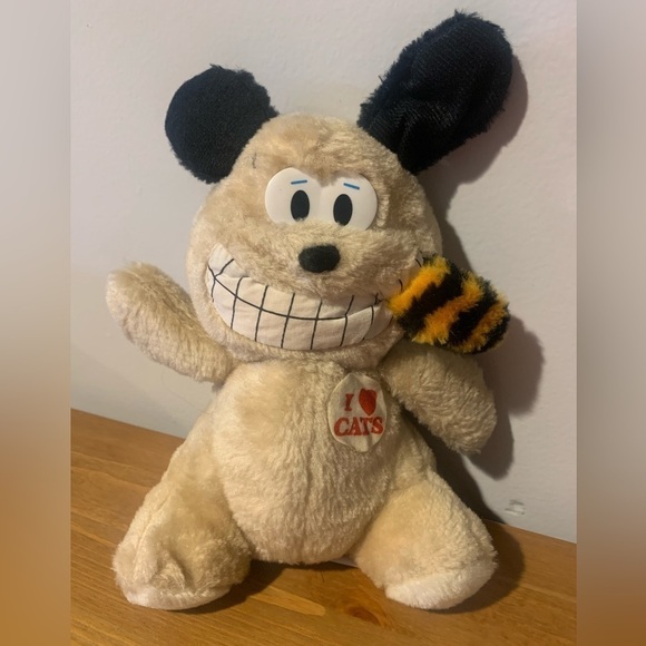Vintage Acme Novelty Plush Dog with Garfield Cat Tail I LOVE CATS 11 - Picture 1 of 13